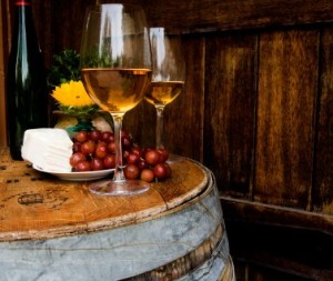 Wine barrel used as table for evening dining